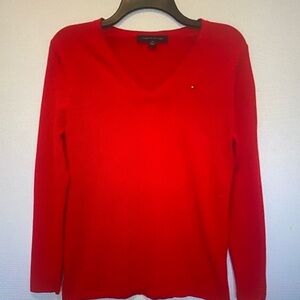 Tommy Hilfiger Women's Bright Red V-Neck Sweater